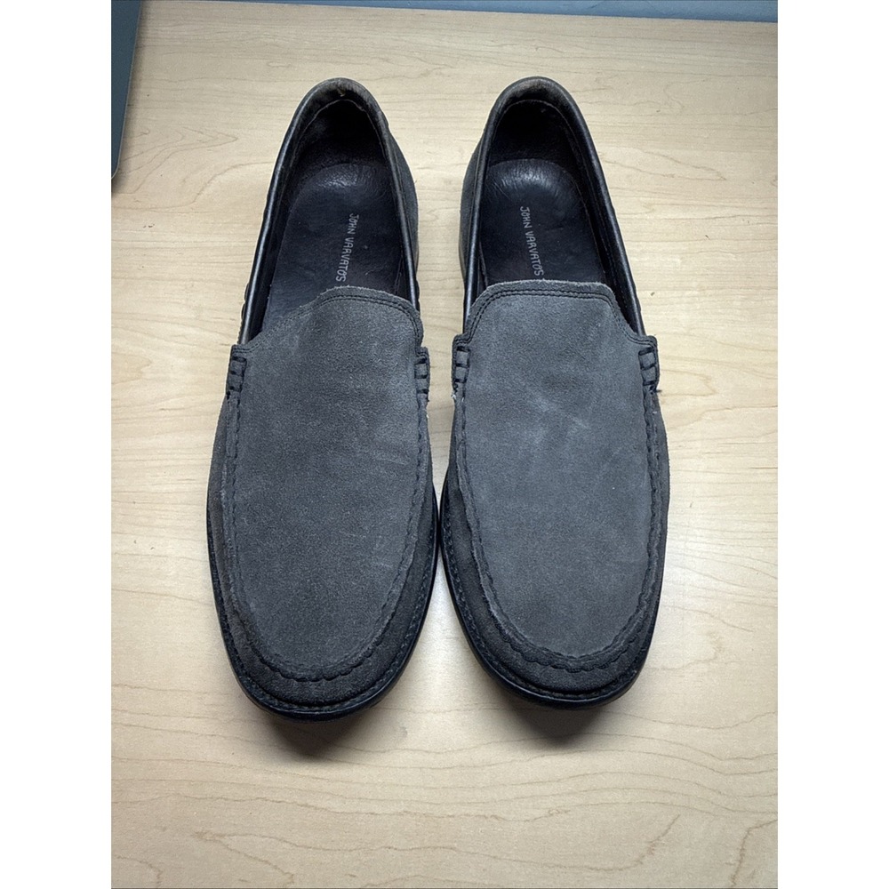 Mens John Varvatos Gray Suede Leather Slip On Loafers Shoes Size 9 M GUC